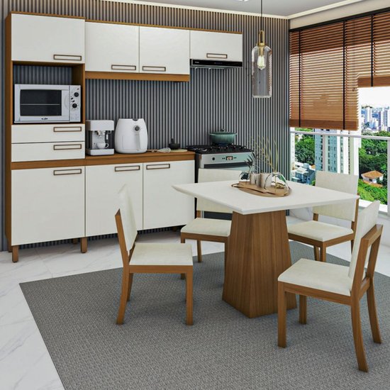 Cozinha Completa com Mesa e 4 Cadeiras Paulista 7 Portas 2 Gavetas