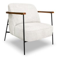 Poltrona Decorativa Celeste Linho Bouclê Bege Pérola Base de Ferro Preto - Pallazio