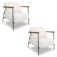 Kit 2 Poltronas Decorativa Celeste Linho Bouclê Bege Pérola Base de Ferro Preto - Pallazio