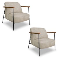 Kit 2 Poltronas Decorativa Celeste Linho Bouclê Bege Base de Ferro Preto - Pallazio