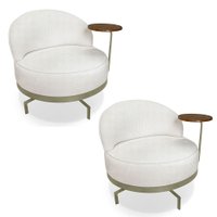 Kit 2 Poltronas Decorativa Andromeda Linho Bouclê Bege Pérola Base Giratória de Ferro - Pallazio
