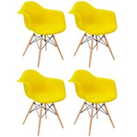 Kit com 4 Cadeiras Flórida com Braço, Assento em Polipropileno e Base Madeira Fratini Amarelo