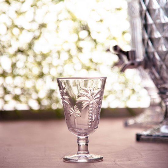 Taça para Água de Vidro Cristal Palm 240ml Lyor Decorada Palmeiras Servir Suco Água Aromatizada