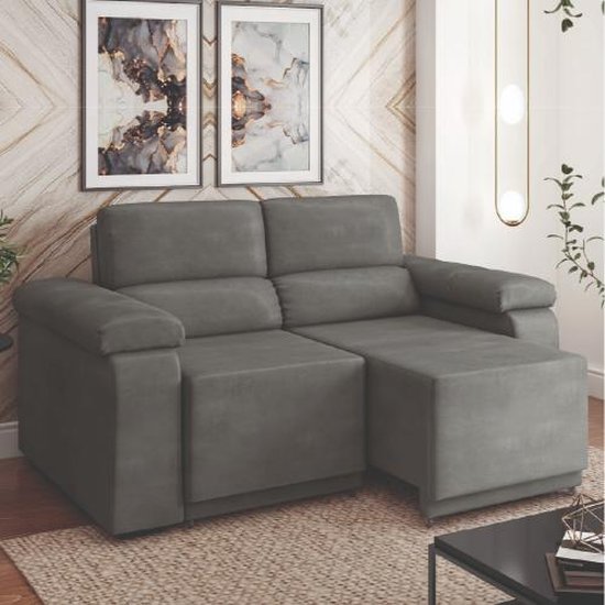 Sofá Desmontável Retrátil 2 Lugares 1,50m Fox Suede Cinza Selmer