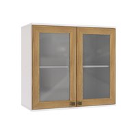 Armário Aéreo Celeste Kappesberg 100% MDF 2 Portas com Vidro Branco/Nogueira 80cm