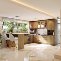 Cozinha de Canto Modulada Celeste Kappesberg 100% MDF Nogueira