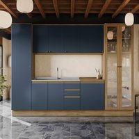Cozinha Modulada Celeste Kappesberg 100% MDF Nogueira/Azul 300cm