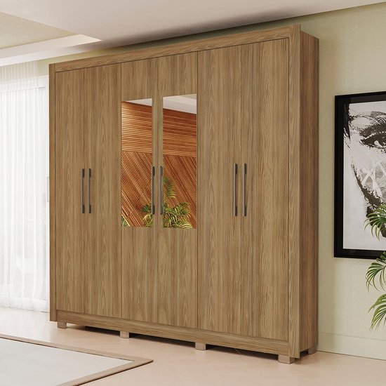 Guarda Roupa Casal Kappesberg com Pés e Espelho 6 Portas 3 Gavetas Nogueira