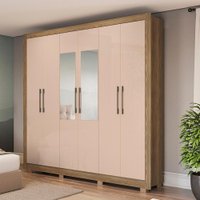 Guarda Roupa Casal Kappesberg com Pés e Espelho 6 Portas 2 Gavetas Nogueira Macadâmia
