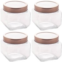 Conjunto de Potes de Vidro Lyor Gastro 800ml 4 Porta Mantimento com Tampa Metal Rose Gold