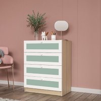 Cômoda Infantil com 4 Gavetas em MDP Politorno Creme/Branco/Verde