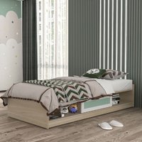 Cama de Solteiro Comic com Porta de Correr e Nicho em MDP Politorno Creme/Branco/Verde
