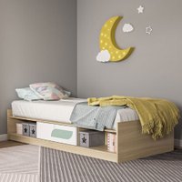 Cama de Solteiro Fox com Porta de Correr e Nicho em MDP Politorno Creme/Branco/Verde