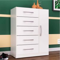 Cômoda Corais em MDP com 5 Gavetas e 1 Porta Rodial Branco
