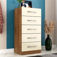 Comoda 5 gavetas Savana em MDP Pintura UV Fosco Rodial Nature/offwhite