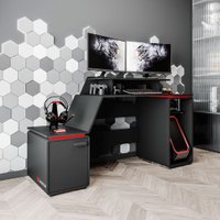Mesa Gamer e Escritório XT RACER SPACE TWO Preta Politorno - Preto com Vermelho
