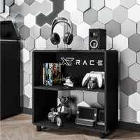 Estante Gamer e Escritório XT RACER FORCE ONE Preta Politorno - Preto com Branco
