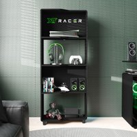 Estante Gamer e Escritório XT RACER FORCE TWO Preta Politorno - Preto com Verde