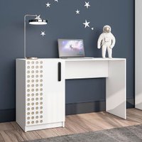 Mesa Escrivaninha Domi 128cm com 1 Porta em MDP Politorno - Branco com Creme