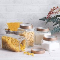 Conjunto Pote de Vidro Tampa Metal Rose Gold 800ml e 1,7L Gastro Lyor Porta Mantimentos