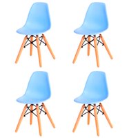 Kit com 4 Cadeira Flórida Kids Com Assento em Polipropileno e Base Madeira Fratini - Azul