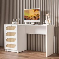 Mesa Escrivaninha 128cm com 1 Porta em MDP Politorno - Branco com Creme - Infanto Juvenil