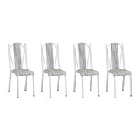 Kit 4 Cadeiras de Cozinha Geórgia Estampado Linho Prata Pés de Ferro Branco - Pallazio