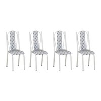 Kit 4 Cadeiras de Cozinha Geórgia Estampado Capitonê Prata Pés de Ferro Branco - Pallazio