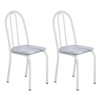 Kit 2 Cadeiras de Cozinha Califórnia Estampado Linho Prata Pés de Ferro Branco - Pallazio