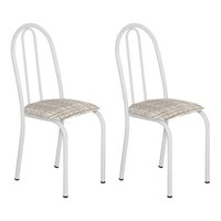 Kit 2 Cadeiras de Cozinha Califórnia Estampado Rattan Bege Pés de Ferro Branco - Pallazio