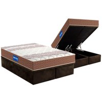 Cama Box Baú King: Colchão Espuma D33 Probel Guarda Costas + Base CRC Suede Brown(193x203)