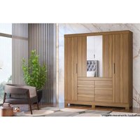 Guarda Roupa Casal 4 Portas e 6 Gavetas c/ Espelho Cádis Amêndola/Off White - Demóbile