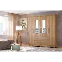Guarda Roupa Casal 4 Portas e 4 Gavetas c/ Espelhos Bilbao Amêndola/Off White - Demóbile