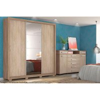 Guarda Roupa Casal 3 Portas de Correr e 2 Gavetas c/ Espelho e Pés Residence Amêndola/Off White - Demóbile