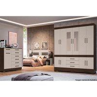 Guarda Roupa Casal 10 Portas e 3 Gavetas c/ Espelho c/Pés New Murano Amêndola/Off White - Demóbile