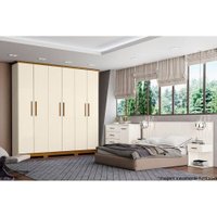 Guarda Roupa Casal 6 Portas e 3 Gavetas c/ Pés Cover Off White/Nature - Henn