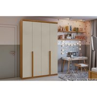 Guarda Roupa Solteiro 4 Portas e 2 Gavetas Alonzo Plus Amêndoa/Branco - Lopas