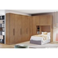 Modulado de Quarto Armário Ponte Aéreo Solteiro Rizon c/ 3 Portas Freijo Cumaru - Novo Horizonte
