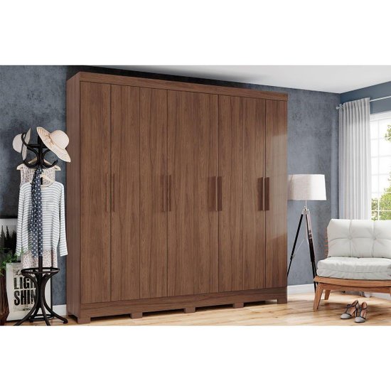 Guarda Roupa Casal 8 Portas e 4 Gavetas c/ Pés B51 Castanho - Henn