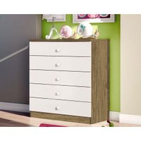 Cômoda de Quarto Bala Menta c/ 5 Gavetas Rústico/Branco MDP/MDF - Henn