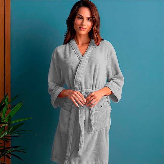 Roupão Plush Microfibra Kimono Unissex Feminino e Masculino Atlântica - PLATINA - M