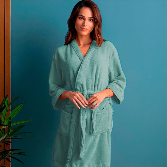 Roupão Plush Microfibra Kimono Unissex Feminino e Masculino Atlântica - VERDE SUAVE - GG