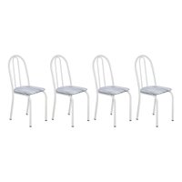Kit 4 Cadeiras de Cozinha Califórnia Estampado Linho Prata Pés de Ferro Branco - Pallazio