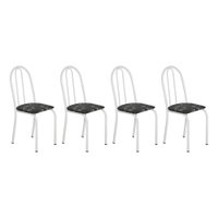 Kit 4 Cadeiras de Cozinha Califórnia Estampado Preto Florido Pés de Ferro Branco - Pallazio