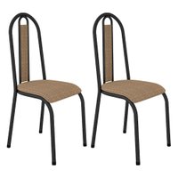 Kit 2 Cadeiras de Cozinha Arizona Estampado Rattan Bege Pés de Ferro Preto - Pallazio