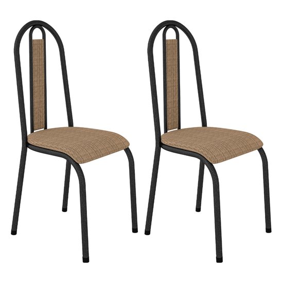 Kit 2 Cadeiras de Cozinha Arizona Estampado Rattan Bege Pés de Ferro Preto - Pallazio