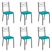 Kit 6 Cadeiras de Cozinha Colorado Corino Azul Turquesa Pés de Ferro Preto - Pallazio