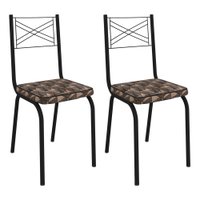 Kit 2 Cadeiras de Cozinha Colorado Estampado Mosaico Palha Pés de Ferro Preto  - Pallazio