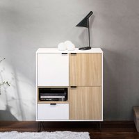 Aparador Cayman 900mm 3 Portas 1 Nicho 1 Gaveta com Pés de Metal Politorno Branco com Creme