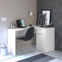 Mesa Moscou 1 Gaveta 1 Porta Montagem em L ou Reta Politorno Branco